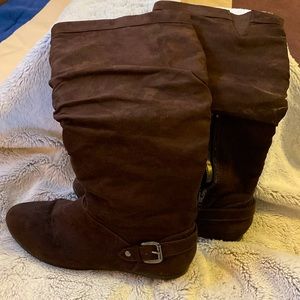 Wide calf high boots in beautiful brown suede